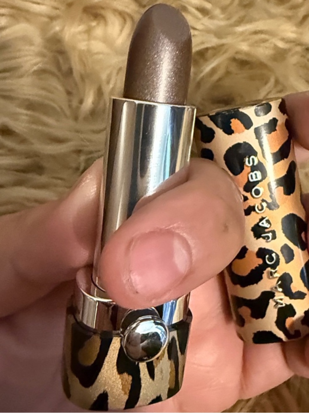 Marc Jacobs Leopard Print Lipstick Holder in Gold, Black & Tan - Picture 2 of 2